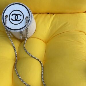 Chanel Cream and Gold Chain Shoulder round Bag